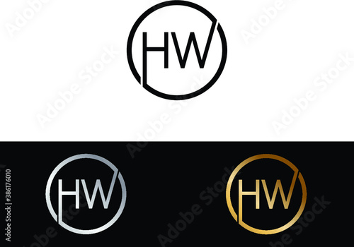 HW Circular Letter Logo with Circle Design and Black red gold color photo