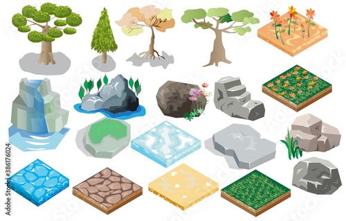 Set of isometric landscape design elements