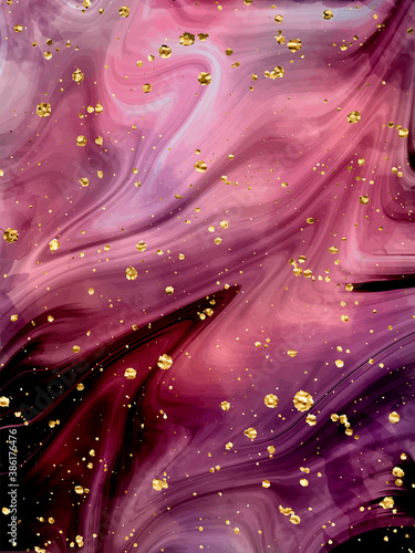 Liquid gold rose marble canvas abstract painting background with gold splatter and stripes texture. Vector illustration. Color background for wallpapers, posters, cards, invitations