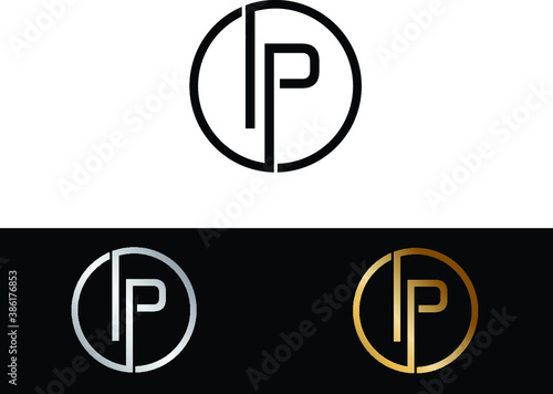 IP Circular Letter Logo with Circle Design and Black red gold color