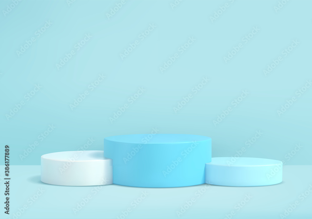 Cylinder abstract minimal scene with geometric platform. Summer background vector 3d rendering with podium. stand to show cosmetic products. Stage Showcase on pedestal modern 3d studio blue pastel Cylinder abstract minimal scene with geometric platform. Summer background vector 3d rendering with podium. stand to show cosmetic products. Stage Showcase on pedestal modern 3d studio blue pastel