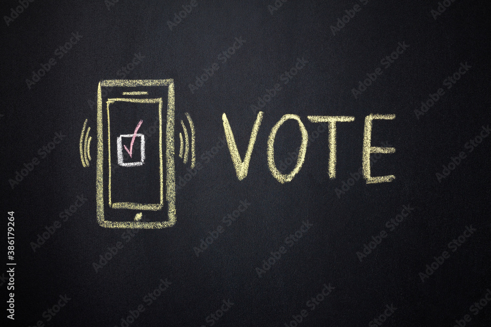 Obraz premium Digital Online Vote. Voting using mobile phone. My Voice Matters.
