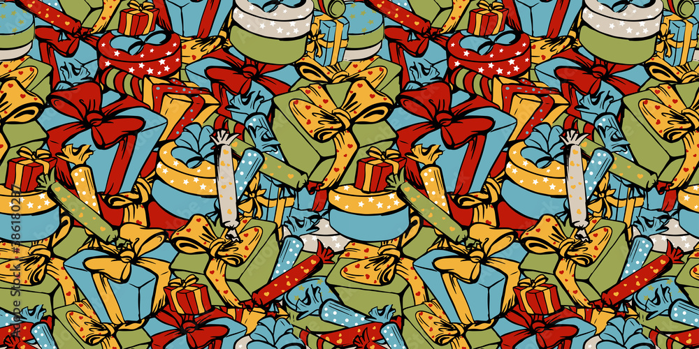 seamless vector pattern with boxes of gifts with ribbons
