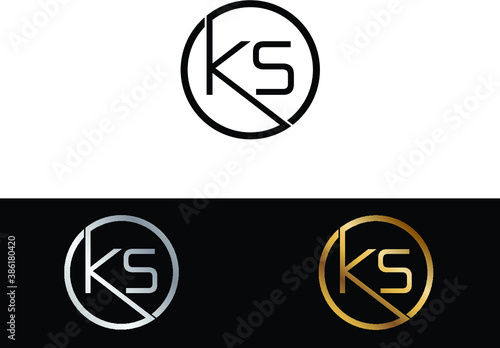 KS Circular Letter Logo with Circle Design and Black red gold color