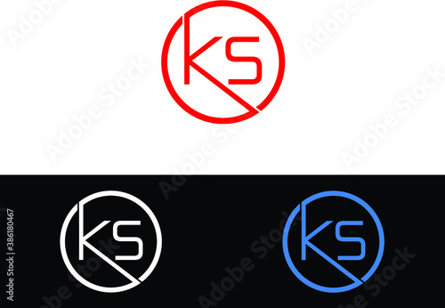 KS Circular Letter Logo with Circle Design and Black red gold color