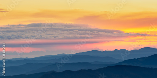 The sunrise seen from the top of Monte Falco in the Apennine mountain range.