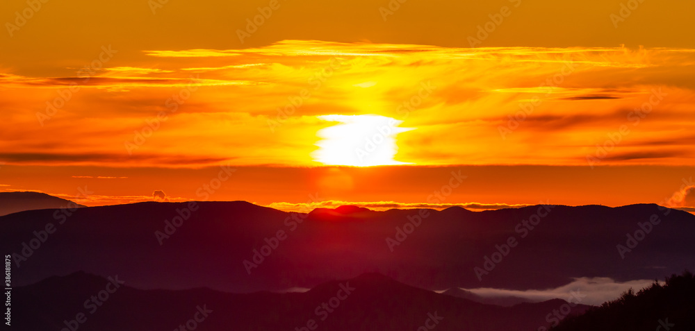 The sunrise as seen somewhere above the peaks of the Apennine mountains in central Italy.
