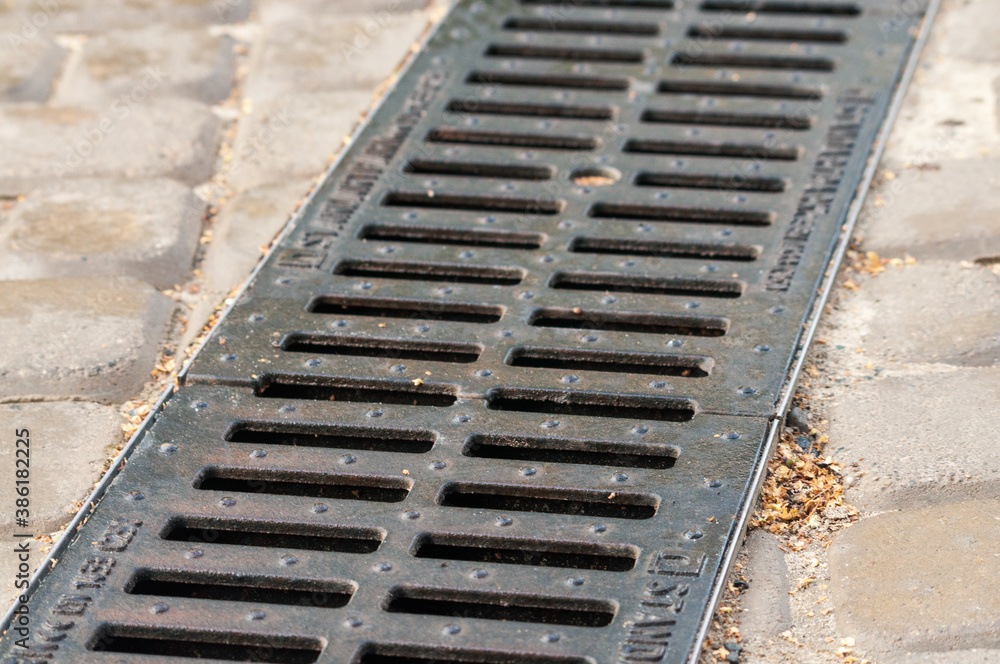 storm drainage system on the the pedestrian road storm drainage system on the the pedestrian road