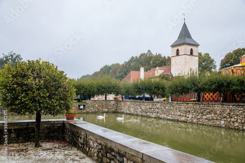 State Chateau Kratochvile, Renaissance residence in watercolor style surrounded by a park and water moat located in South Bohemia, Czech Republic photo