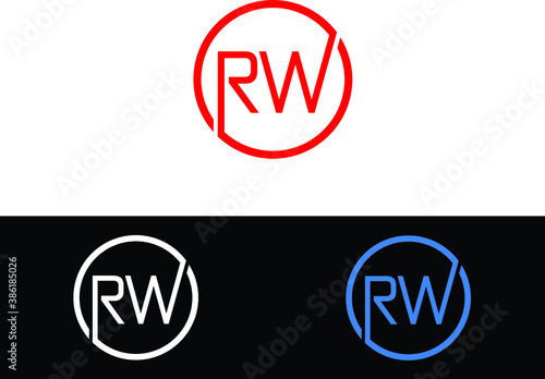 RW Circular Letter Logo with Circle Design and Black red gold color