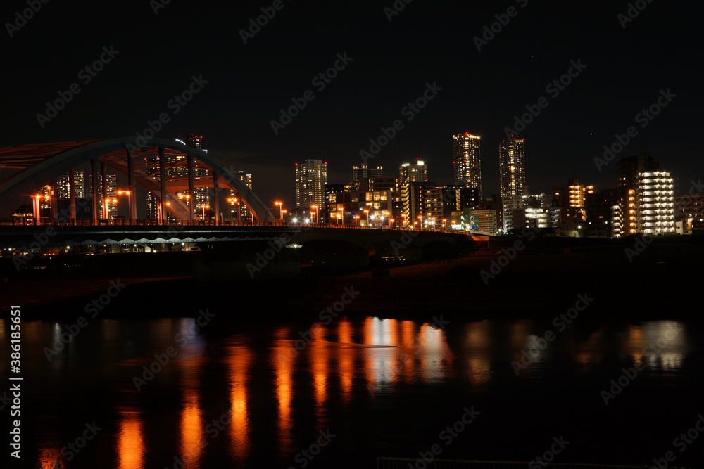 Naklejka premium 田園調布から見た丸子橋と武蔵小杉の夜景
