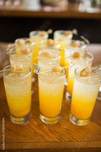 Sweet lemon cocktails orange vertical image close up event