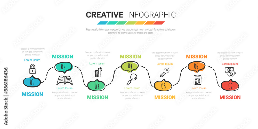 Timeline business for 7 day, 7 options, Hand drawn line art cartoon vector, Presentation business can be used for Business concept with 7steps or processes. Timeline business for 7 day, 7 options, Hand drawn line art cartoon vector, Presentation business can be used for Business concept with 7steps or processes.