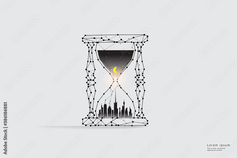 Vector graphic concept of sand watch and times