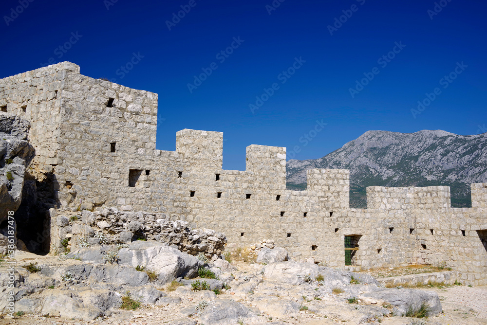 Starigrad Fortress above Omis resort, Dalmatia region of Croatia, Europe