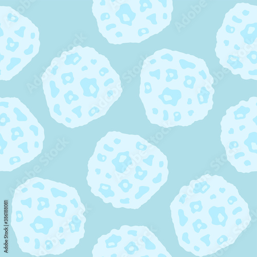 White round shapes isolated on blue background. Cute seamless pattern. Vector flat graphic hand drawn illustration. Texture.