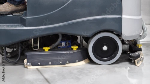 professional floor cleaning machine washes, does wet cleaning at the enterprise. compliance with sanitary standards.