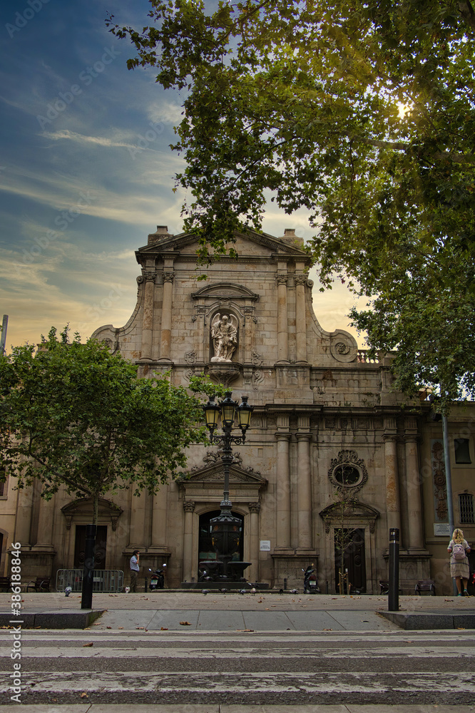 photo of the Church of San Miguel del Puerto in the Barceloneta neighborhood in the morning before the sun rises. photo of the Church of San Miguel del Puerto in the Barceloneta neighborhood in the morning before the sun rises.
