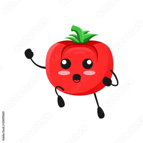 vector illustration of cute tomato mascot or character with spirit expression. cute tomato Concept White Isolated. Flat Cartoon Style Suitable for Landing Page, Banner, Flyer, Sticker.