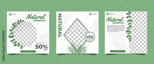 Editable square banner design. Natural cosmetic post template vector design with photo collage. Usable for social media, background and internet ad