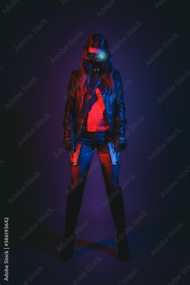 A cyberpunk girl with a guns concept.