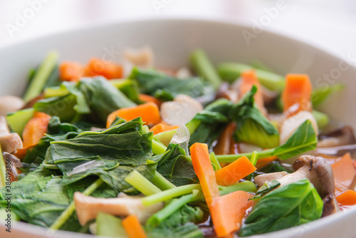 selective focus of stir fried mixed vegetable and mushroom