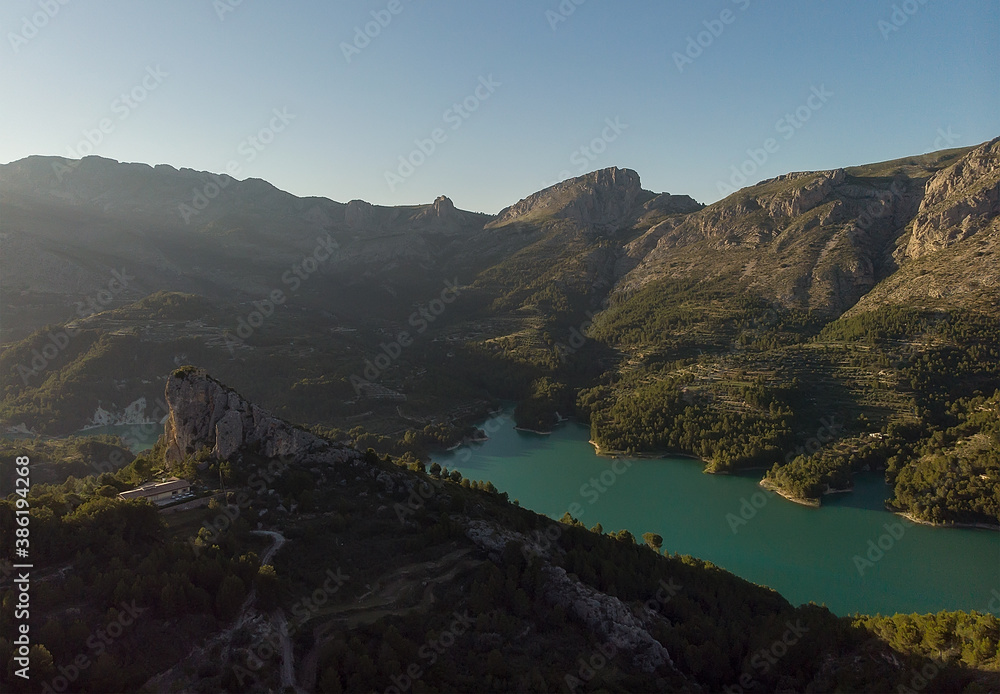 Aerial photography Guadalest Reservoir. Spain