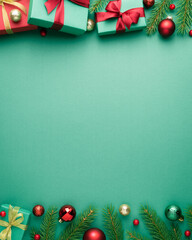 Christmas and new year turquoise background with holiday decoration