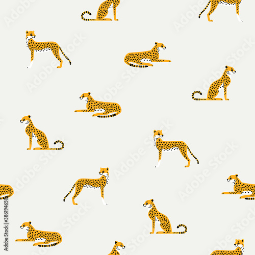 Seamless trendy pattern with style cartoon cheetah.