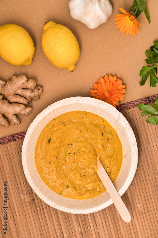 Pumpkin soup bamboo dishes bamboo bowl Pumpkin soup bamboo dishes bamboo bowl