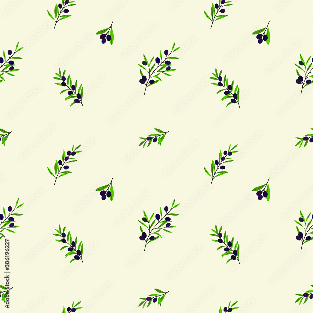 Branch of olive. Trendy pattern with twig. Flat vector illustration.
