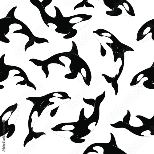 Simple seamless trendy animal pattern with orca. Cartoon vector illustration.
