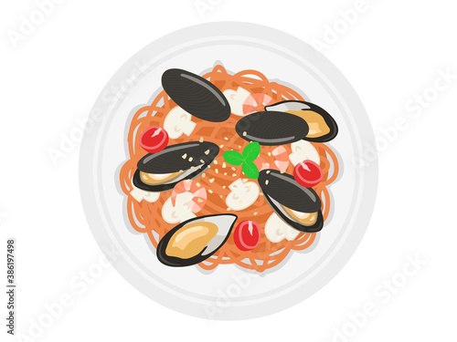 ムール貝のパスタのイラスト