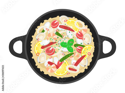 海鮮パエリアのイラスト