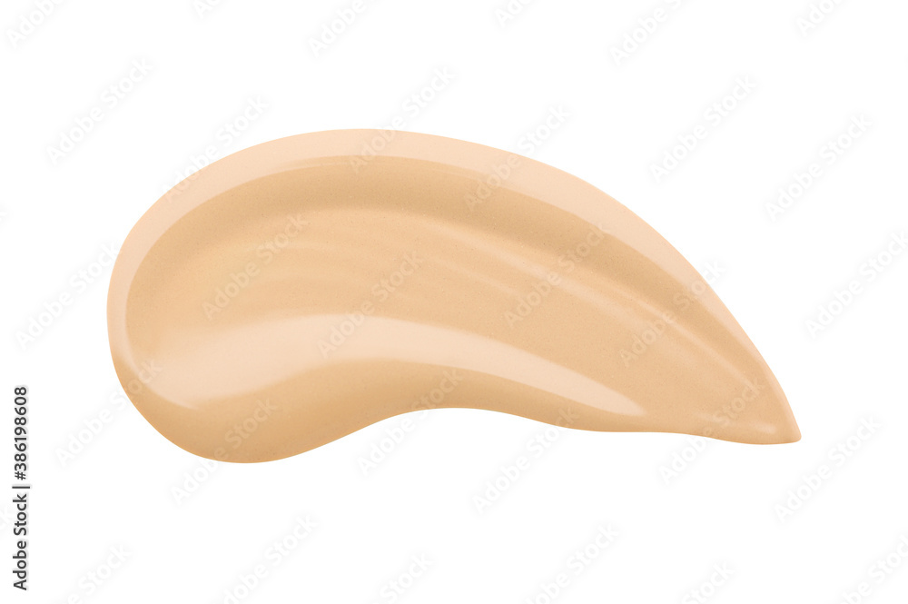 Texture of smeared beige foundation on white background isolated. Liquid drop, skincare cosmetic product nude sample. Concealer for perfect skin tone. Women's beauty makeup product Texture of smeared beige foundation on white background isolated. Liquid drop, skincare cosmetic product nude sample. Concealer for perfect skin tone. Women's beauty makeup product