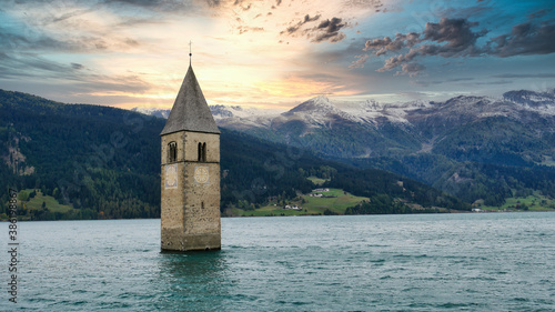 Reschensee Sonnenuntergang