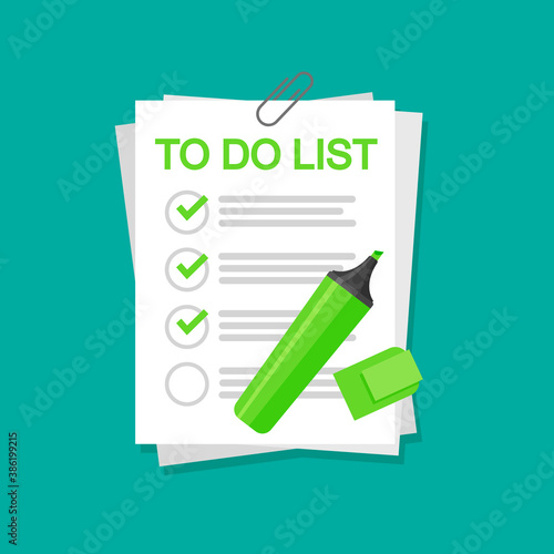 Felt-tip pen puts check mark on the pages. To do list concept. Vector illustration.