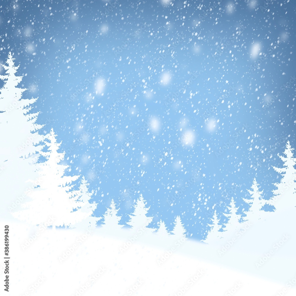 Abstract Backgrounds Christmas tree with snow on blue background in Christmas holidays 2020