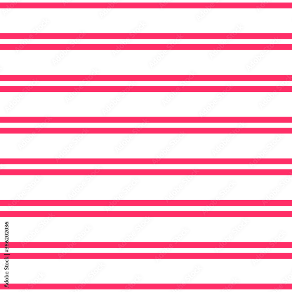 Red narrow straight horizontal stripes with different indents on a white background. Seamless pattern, abstract vector graphics. Red on white. Print for wrapping paper, fabric, background. Red narrow straight horizontal stripes with different indents on a white background. Seamless pattern, abstract vector graphics. Red on white. Print for wrapping paper, fabric, background.