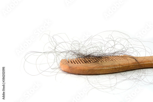 Hair loss, hair loss every day, serious problems and hair loss on a white background.