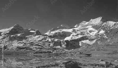 Lake Bianco at Bernina Pass in the swiss alps