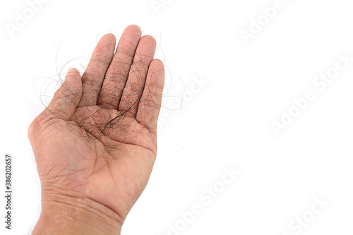 Hair loss, hair loss every day, serious problems and hair loss on a white background.