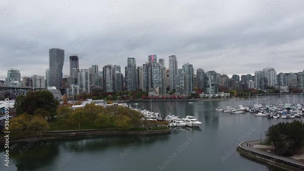 View of Vancouver downtown in the fall on a cloudy day View of Vancouver downtown in the fall on a cloudy day