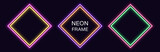 Neon rhomb Frame. Set of rhombus neon Border with double outline. Geometric shape