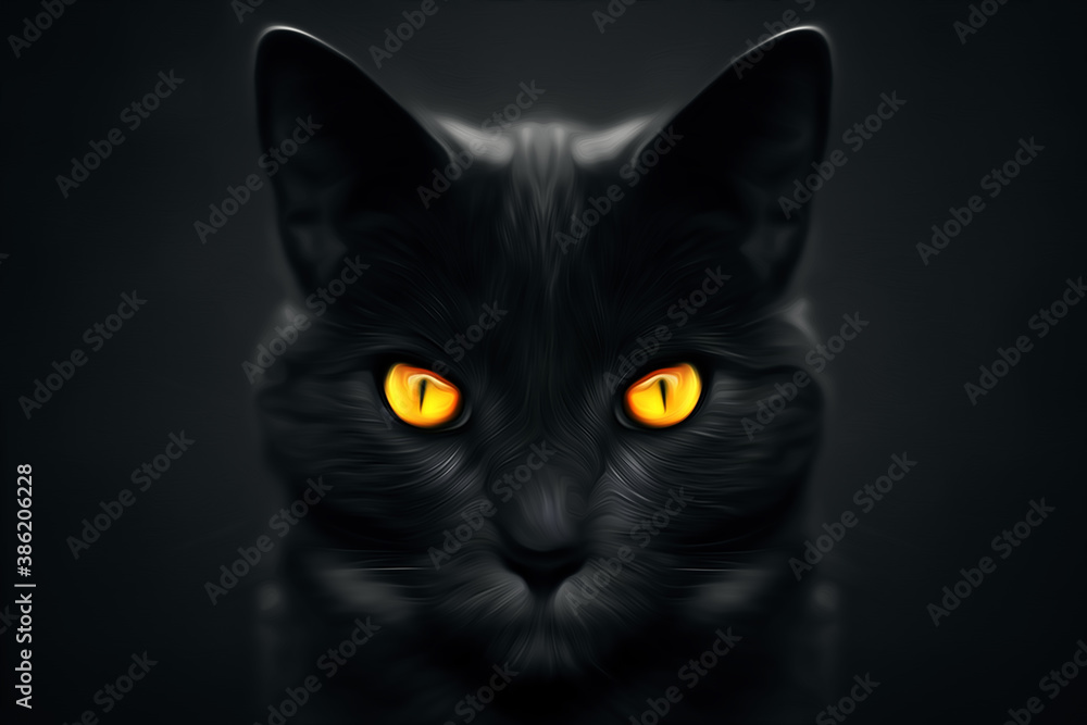 Predatory gaze of a black cat, orange eyes, dark background. The concept of  predatory animals, wildlife, food pyramid. 3D illustration, 3D render.  Stock Illustration | Adobe Stock