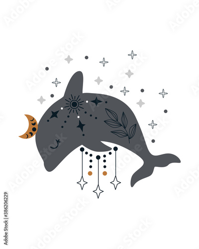 poster with magical dolphin - vector illustration, eps
