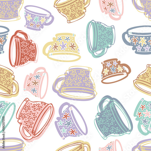 Seamless vector pattern of silhouettes of traditional ornamental big cups