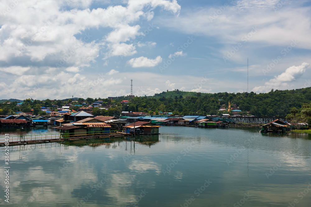Floating raft houses and mon bridge, Sangkhlaburi
