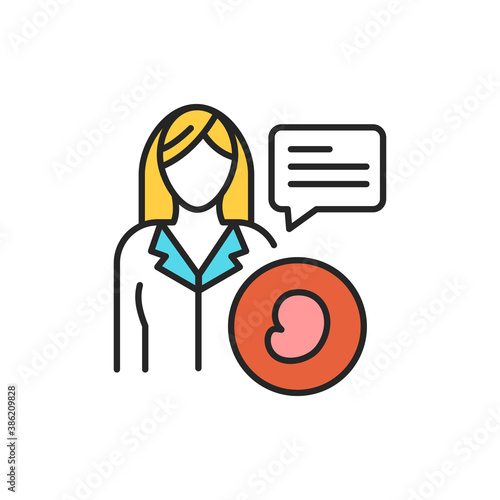 Consultation with doctor gynecologist line color icon. Monitoring pregnancy. Sign for web page, mobile app, button, logo