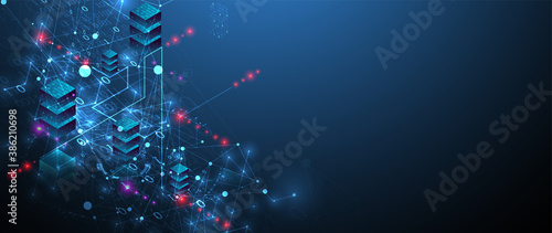 Isometric big data concept, database. Abstract technology background. Vector illustration